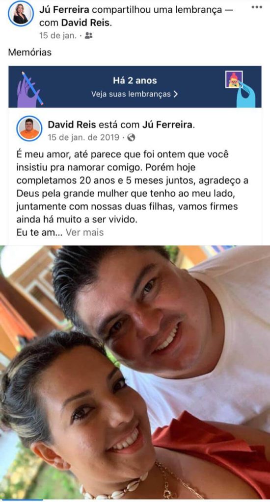 Esposa de David Reis posta uma lembrança com ele no facebook