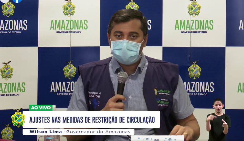 Governador do Amazonas, Wilson Lima, anuncia novo decreto em live. As novas regras flexibilizam o comércio em meio a pandemia e aviso de terceira onda.