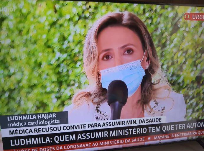 médica Ludmila Hajjar em entrevista à Globo News depois de não aceitar assumir o Ministério da Saúde por não concordar com o negacionismo do presiente Jair Bolsonaro