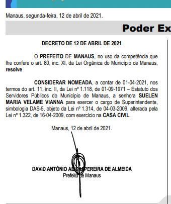 nomeação irmã Saullo Vianna pelo prefeito de Manaus David Almeida 