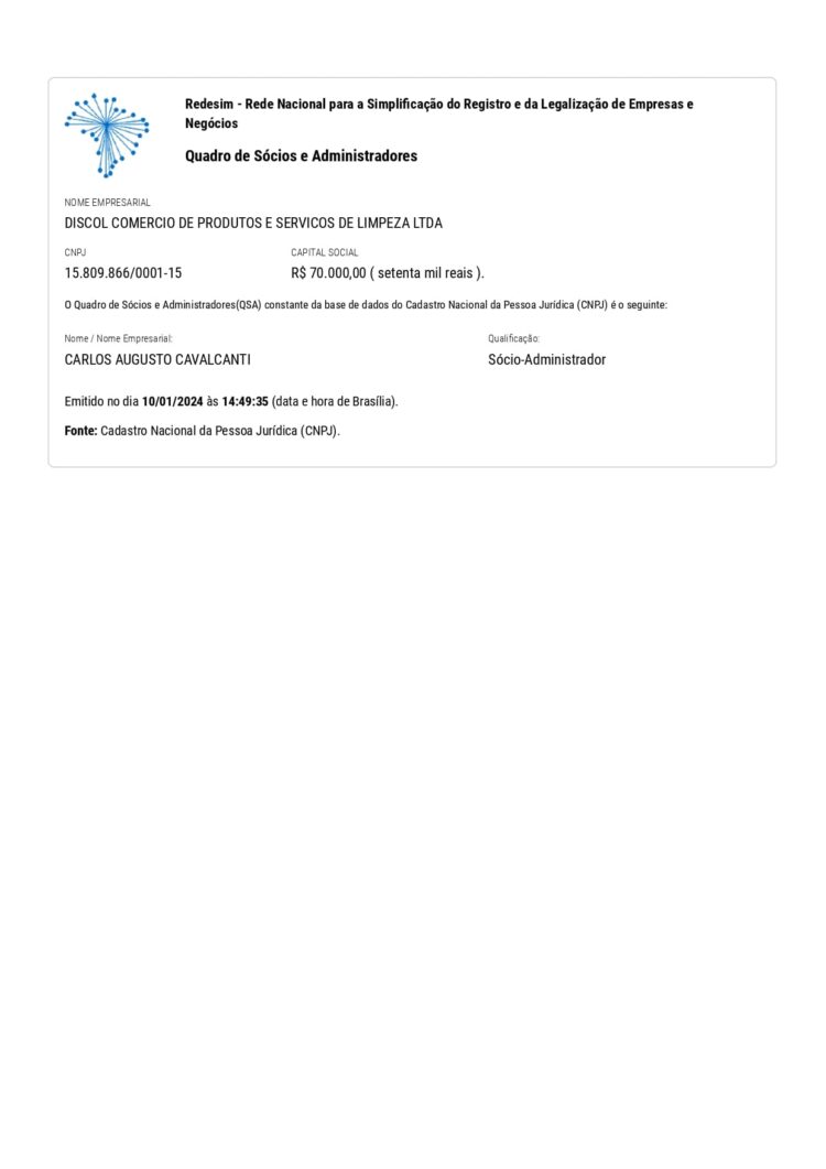 Cadastro da Discol na Receita Federal
